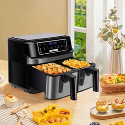 De Warenloods - XXL Airfryer - Heteluchtfriteuse - Heteluchtoven - 2 lades van 4,5 liter - 8 automatische programma's - LED-touchscreen - Zwart - 36x40x32cm — thumbnail 2