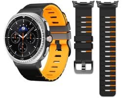 Stravo Siliconen Horlogebandje met Piano-Key Look – Geschikt voor Samsung Galaxy Watch 8 40mm / 44mm / Classic 46mm – Tweekleurig Sportief Design Smartwatch Bandje - Zwart/oranje