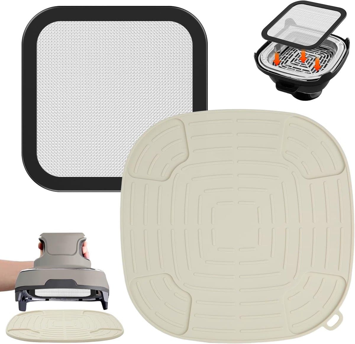 Airfryer accessoires Gescht voor Ninja CRISPi 1x roestvrij staal fijnmazige spatbescherming + 1x siliconen hittebestendige onderlegger voor Ninja heteluchtfriteuse FN101EUGY, FN101EUST en — afbeelding 1