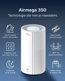 Coway Luchtreiniger – AIRMEGA 350 – met HEPA filter – Air Purifier – CADR 713 m³/u – voor grote ruimtes (tot 148 m²) – PM10 sensor – energiebesparende modus – Wit — thumbnail 3