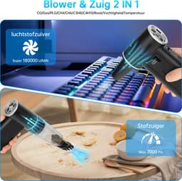 Elektrische luchtblazer 2 in 1 - persluchtreiniger en stofzuiger - tot 180000 rpm - 8000 mAh accu - digitaal display - voor pc en toetsenbord reiniging — thumbnail 3