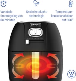 Westinghouse Retro Airfryer - 1500W - Heteluchtfriteuse - 4L - PFAS-Vrij - tot 200 Graden - Tot 4 personen - Zwart — thumbnail 3