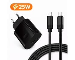 25W USB C Super Snellader - Oplader Adapter - 1 meter Gevlochten 60W 6A USB-C kabel Extra Stevig Snel Charger Set-Universeel - Fast Charger / Chargeur Rapide SET