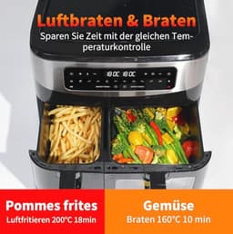 Dual Zone Heteluchtfriteuse 2800W met Kijkvenster en 12-in-1 Kookprogramma's — thumbnail 2