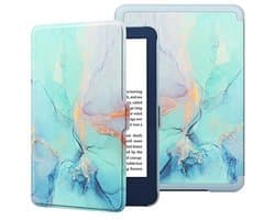 Ultra Slim PU Leather Folio Case voor Kindle 6 inch 11e generatie 2022 – Marmer Blue