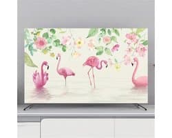 Treer Stofdichte afdekking voor televisie, elastische stof, universele schermbescherming voor tv's van 82-80 inch binnenruimtes, tv/pc-deken (149 cm, roze flamingos)