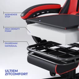 Stane Verstelbare Ergonomische Gamestoel met Voetsteun - Bureaustoel Gaming chair - Game Stoel Rood/Zwart — thumbnail 7