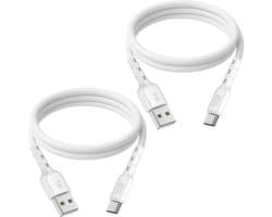 Usb C naar usb A kabel - Oplaadkabel - Laadkabel - Voor opladen smartphone, ereader, tablet, speaker, koptelefoon, powerbank met usb C stekker - 2 meter - 2 stuks - Wit