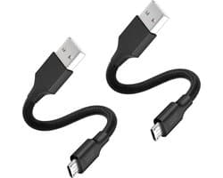 2x Micro usb kabel - Usb naar Micro usb kabel - Oplader - Voor opladen van oude smartphone, speaker, koptelefoon, ereader - 30cm - Kort - Stevig - Zwart