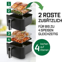 GOURMETmaxx FryUp verticale dubbelkamer heteluchtfriteuse 10L met klapbaar touchscreen – 4 gerechten op 4 niveaus – 32% ruimtebesparing — thumbnail 5