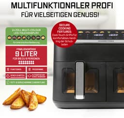 GOURMETmaxx AirGenius heteluchtfriteuse 9L met 2x4,5L kamers en 8 programma’s – geschikt voor 8 personen – touchscreen bediening — thumbnail 2