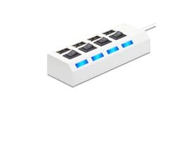 USB Split - 4-poorts USB 2.0-split met onafhankelijke LED-indicatoren en een schakelaar, plug-and-play, miniatuuraansluiting, geschikt voor pc's, USB-sticks en andere apparaten.