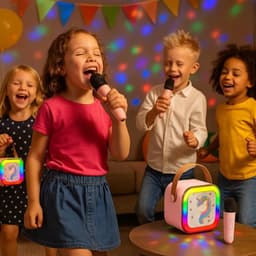 MOBO Karaoke Set Met 2 draadloze Microfoons - Draagbare Bluetooth USB LED Luidspreker Roze - KaraokeSet - Muziekspeler - Roze — thumbnail 3