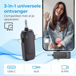 Nuvance Draadloze Microfoon - 2 Stuks - Microfoon Draadloos - Mini Dasspeld Microfoon - Lavalier - 3 in 1 - Incl. 2 Windshields — thumbnail 4