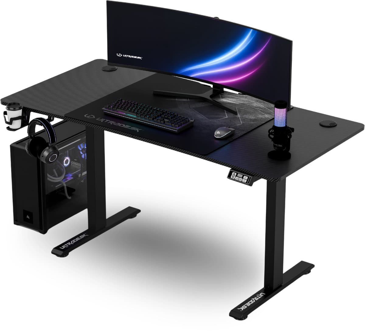 Ultradesk LEVEL V2 – Bureau voor Gaming, Home Office & Kantoor – Zwart – Elektrisch verstelbaar – Incl. XL Muismat & Accessoires — afbeelding 1