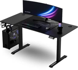 Ultradesk LEVEL V2 – Bureau voor Gaming, Home Office & Kantoor – Zwart – Elektrisch verstelbaar – Incl. XL Muismat & Accessoires — thumbnail 1