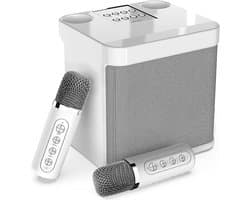 Draadloze Karaoke Microfoons Bluetooth Luidspreker met 2 Draadloze Microfoons voor Zingen, Draagbaar Geluidssysteem voor Feesten, Activiteiten, Bluetooth Ondersteuning, AUX, USB/TF (Wit)