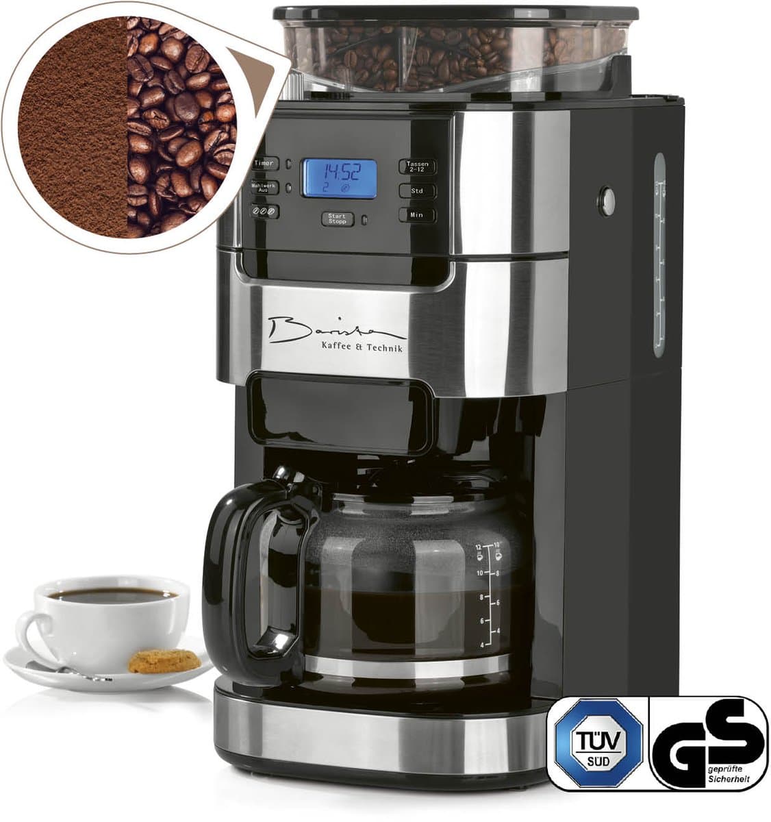 Barista Filterkoffiezetapparaat met Bonenmaler – Warmhoudfunctie, 24-uurs Timer, Permanent Filter – 10 Kopjes – Voor Bonen en Gemalen Koffie — afbeelding 1