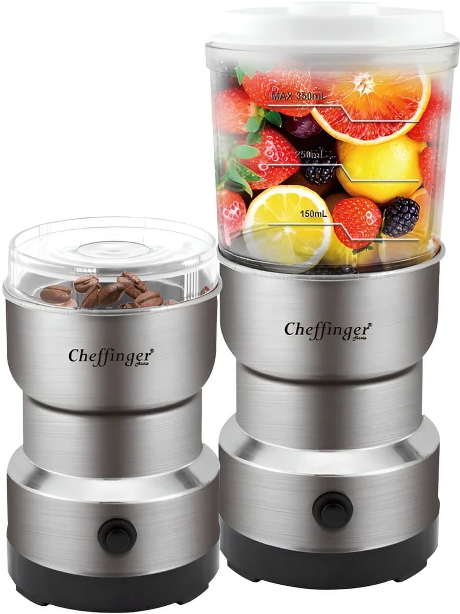 Cheffinger, Mini-Blender 300W 2-in-1 met roestvrijstalen messen en koffiemolenfunctie, Grijs — afbeelding 1