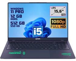 GMR | Elegante 15.6-inch Laptop voor Professionals | Intel i5 Processor - 12GB DDR5 RAM - 512GB M.2 SSD | Perfect voor Office & Zakelijk Gebruik (Windows 11 Pro)