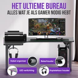 Avalo Gaming Bureau - 160x100x75 CM - L Vormig Hoekbureau - Game Desk Met LED Verlichting - Tafel - Zwart — thumbnail 3