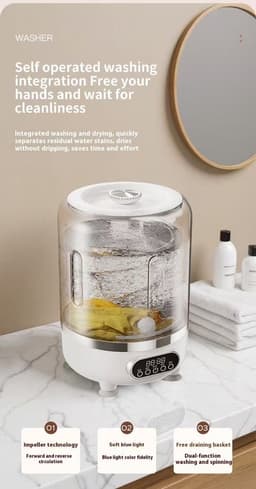 Deze multifunctionele, draagbare, oplaadbare mini-wasmachine heeft een centrifugeerfunctie en is Geschikt voor het wassen van babykleding, ondergoed en sokken. Hij wordt ook geleverd met een snoerloze wasbeker. — thumbnail 3