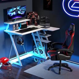 COSTWAY Bureau met stopcontacten en USB-poorten, kleine computertafel met monitorstandaard, hoofdtelefoonhaak, opbergvak en CPU-standaard, hoekbureau voor kleine ruimtes, 107 x 45 x 93 cm (wit) — thumbnail 4
