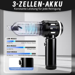 NETTLIFE - Kruimelzuiger - Handstofzuiger - Accu Mini Stofzuiger Draadloos - 25000Pa - 4-in-1 Autostoofzuiger - 3 standen - Draagbare stofzuiger - voor auto Huishouden Dierenharen - Zwart — thumbnail 4