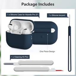 Hoesje compatibel met AirPods Pro 2 (2023/2022/2019) met reinigingsset en lanyard, zachte siliconen schokabsorberende beschermhoes voor AirPods Pro 2e/1e generatie, nachtblauw — thumbnail 2
