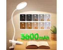 Leeslamp Klemlamp Draadloos - Oplaadbare Tafellamp met 360° Flexibele Zwanenhals en 25 Verlichtingsopties
