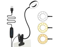 Leeslamp met klem - 360° Flexibele LED met 3 Lichtmodi en 10 Helderheidsniveaus voor E-readers en Bureaus