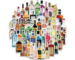 50 Alcohol flessen met Drank/Wijn/Bier Stickers - Stickermix voor laptop, muur, fiets, skateboard, koelkast etc.