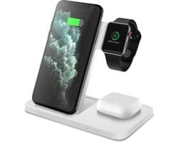 Chéroy 3-in-1 Draadloze Oplader - 15W Snellader - Qi Oplaadstation - Geschikt voor MagSafe, Apple Watch - Smartphone & Oortjes - Wireless Charger - Wit