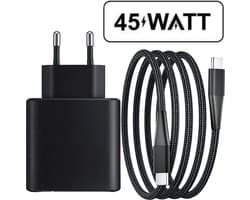 USB-C Oplaadstekker + Nylon USB-C naar USB-C Oplader 3 Meter Lang - 45W - Super Fast Charging - Universele Thuislader - USB-C - Adapter voor S24,S23,Note,S22, S21, S20, Tablet S7, Tablet S8