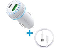 USB Autolader Snellader - Auto Lader met 1 USB QC 3.0 1 USB C Oplaad Poorten - Oplader geschikt voor: Apple iPhone 14 / 13 / 12 / 11 / Pro Max / X / XS / XR / MAX / SE / 5S /5 / 6S / 6 / 7 / 8 Plus in de Auto - Autostekker - Car Charger