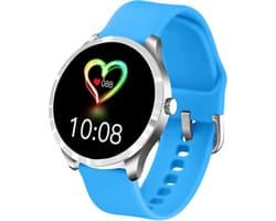 Belesy® Q9 PLUS - Smartwatch Dames – Smartwatch Heren - Horloge - 1.28 inch - Kleurenscherm - Stappenteller - Bloeddruk - Hartslag - 75+ Wijzerplaten – Sporten – Zilver - Siliconen - Blauw - Kerstcadeau