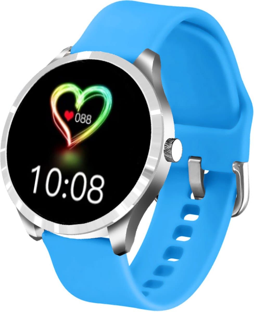 Belesy® Q9 PLUS - Smartwatch Dames – Smartwatch Heren - Horloge - 1.28 inch - Kleurenscherm - Stappenteller - Bloeddruk - Hartslag - 75+ Wijzerplaten – Sporten – Zilver - Siliconen - Blauw - Kerstcadeau — afbeelding 1