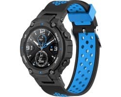Siliconen Smartwatch bandje - Geschikt voor Amazfit T-Rex - Pro sport bandje - zwart/blauw - Strap-it Horlogeband / Polsband / Armband