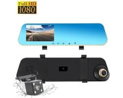 Full HD auto dashcam spiegel, autoblackbox DVR, voor en achter camera.