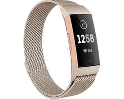 By Qubix geschikt voor Fitbit Charge 3 - Fitbit Charge 4 bandje - Milanese - Maat: small - Zilver/Goud - magneetsluiting - Smartwatch bandje