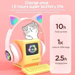 Cat Headphone - Roze - Bluetooth - Draadloze Over Ear Stereo Koptelefoon - Noise Reduction - Katten Oortjes - LED Verlichting — thumbnail 4