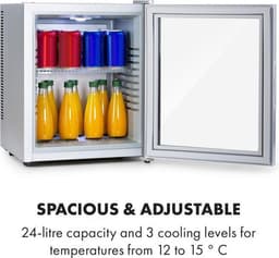Klarstein Mini-Koelkast Brooklyn 24 Glazen Deur LED 24L - Minikoelkast Drankkoeler Hotelkoelkast - voor Hotelkamer voor Slaapkamer voor Studentenkamer - Compact - Mini Fridge - Kleine Koelkast - Compact Koelkast — thumbnail 4