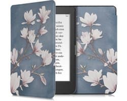 kwmobile e-reader hoesje geschikt voor Tolino Page 2 hoes - E reader flip case met magnetische sluiting - Ereader cover - Magnolia design in taupe / wit / blauwgrijs