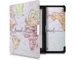 kwmobile e-reader hoesje geschikt voor Kobo Aura Edition 1 hoes - E reader flip case met magnetische sluiting - Ereader cover - Travel Wereldkaart design in zwart / meerkleurig