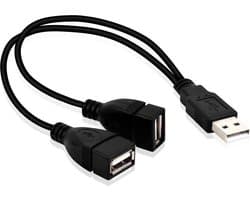 WiseGoods - USB Y Splitter Male to Dual Female - USB Kabel voor Computer Laptop - 42cm - Zwart