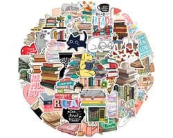 Boeken Stickers - 50 stuks - Boekenwurm Muurstickers - Geschikt voor muur, laptop, telefoon - Bibliotheek/Lezen