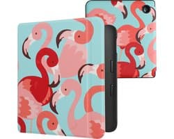 kwmobile e-reader hoesje geschikt voor Kobo Libra 2 hoes - E reader flip case met magnetische sluiting - Ereader cover - Flamingo's design in roze / poederroze / rood