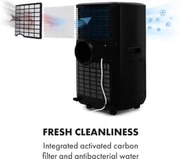 Klarstein airconditioner, 5-in-1 mobiele airconditioner, luchtontvochtiger, ventilator, nachtmodus, antibacteriële luchtreiniger, zeer stille & mobiele airconditioner met luchtafvoerslang, 15000 BTU, pikzwart,4 kW voor 72 m² - Afstandsbediening — thumbnail 14