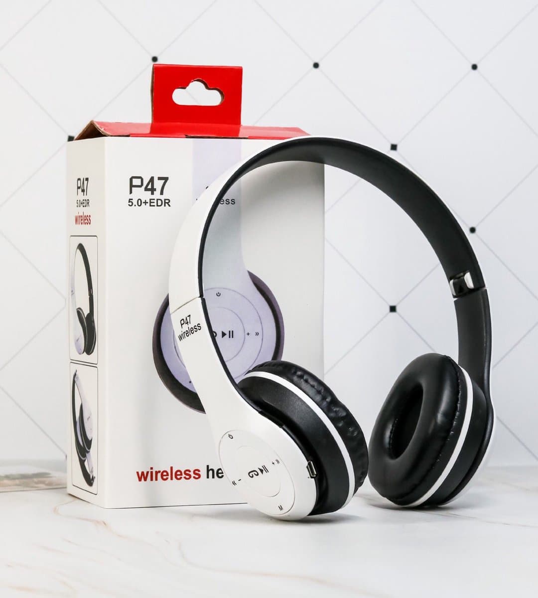 Hoofdtelefoon met microfoon en bluetooth vs 5.0 WIT — afbeelding 1