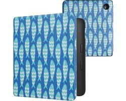 kwmobile e-reader hoesje geschikt voor Kobo Libra 2 hoes - E reader flip case met magnetische sluiting - Ereader cover - Visjespatroon design in blauw / lichtblauw / wit